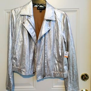 Metallic Silver Faux Leather Jacket
